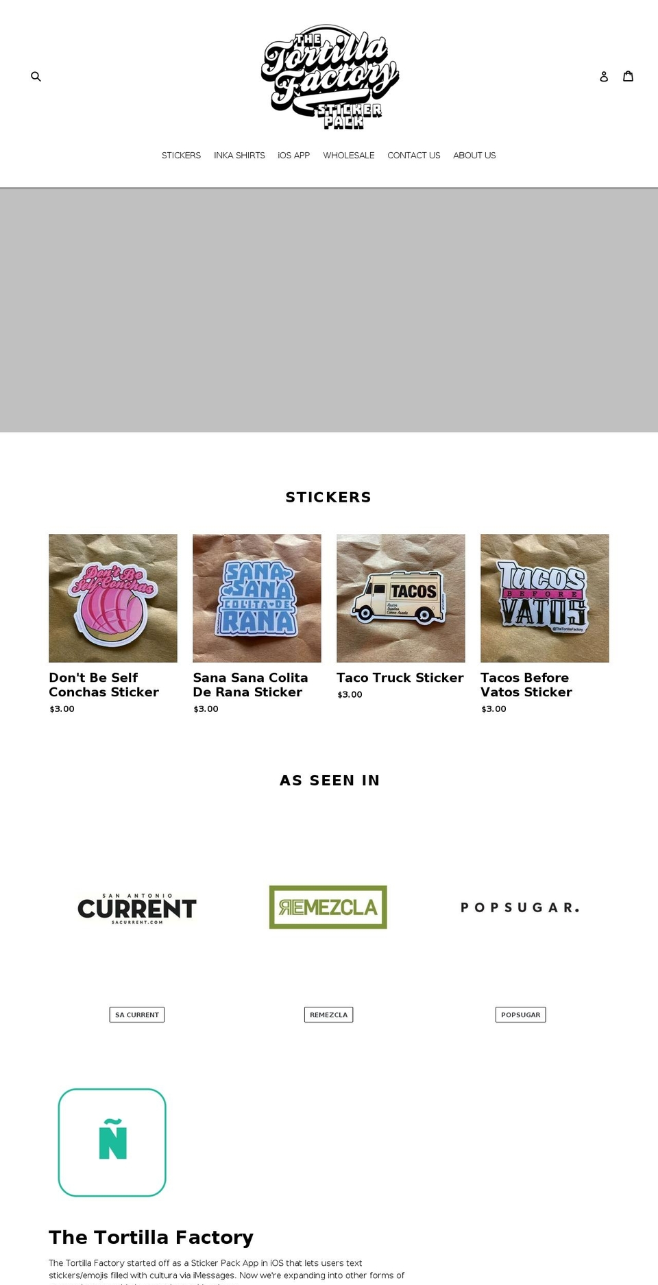tortillafactorystickers.com — Shopify storefront screenshot