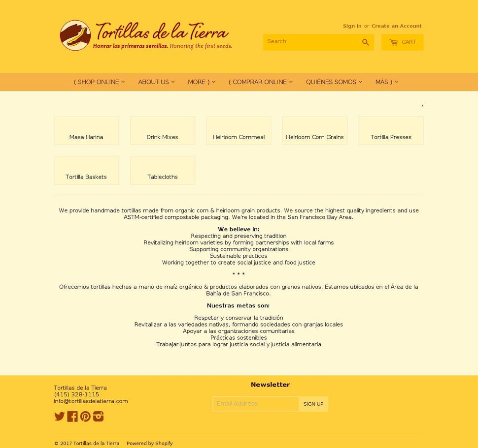 tortillasdelatierra.com shopify website screenshot