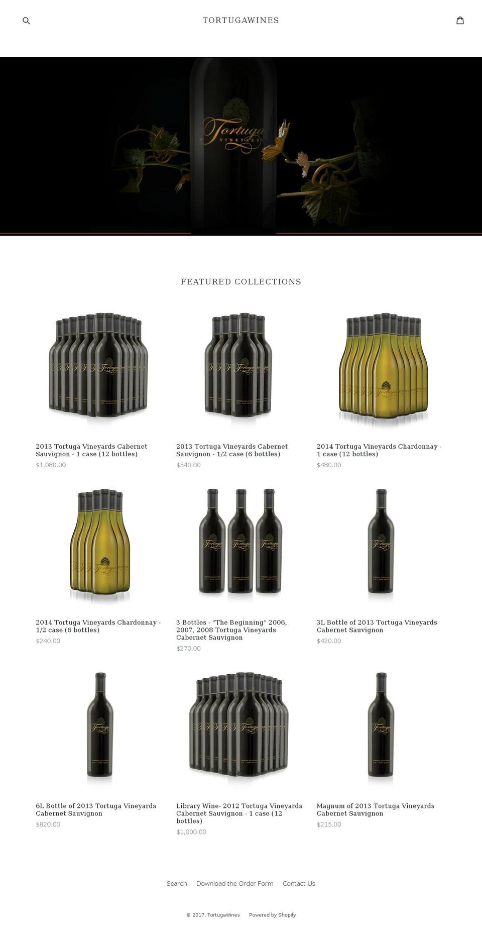 tortugavineyard.net shopify website screenshot