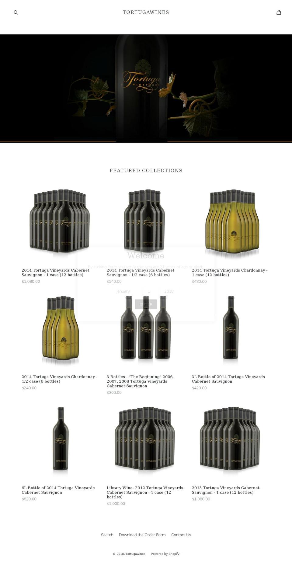 tortugawinery.net shopify website screenshot