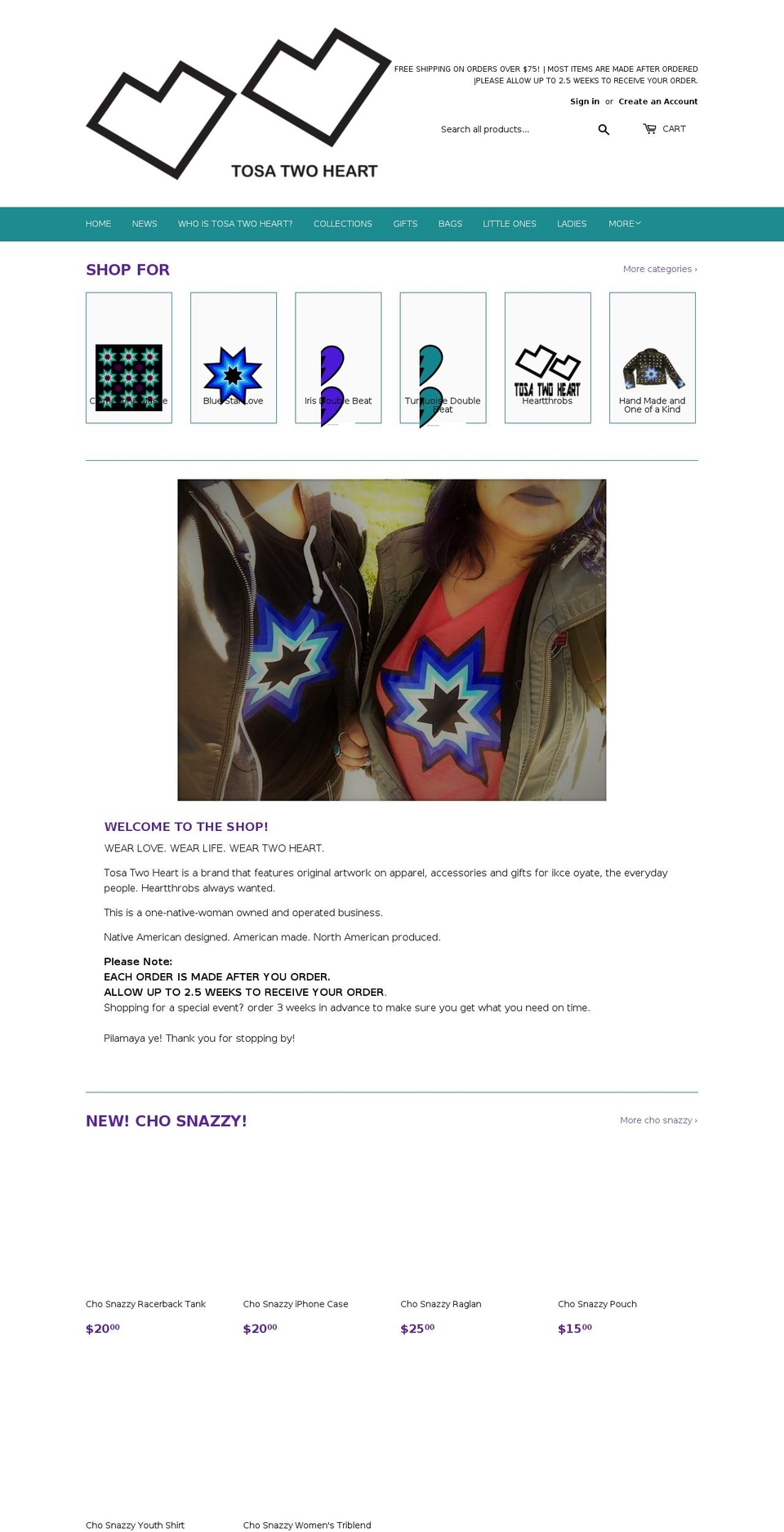tosatwoheart.com — Shopify storefront screenshot