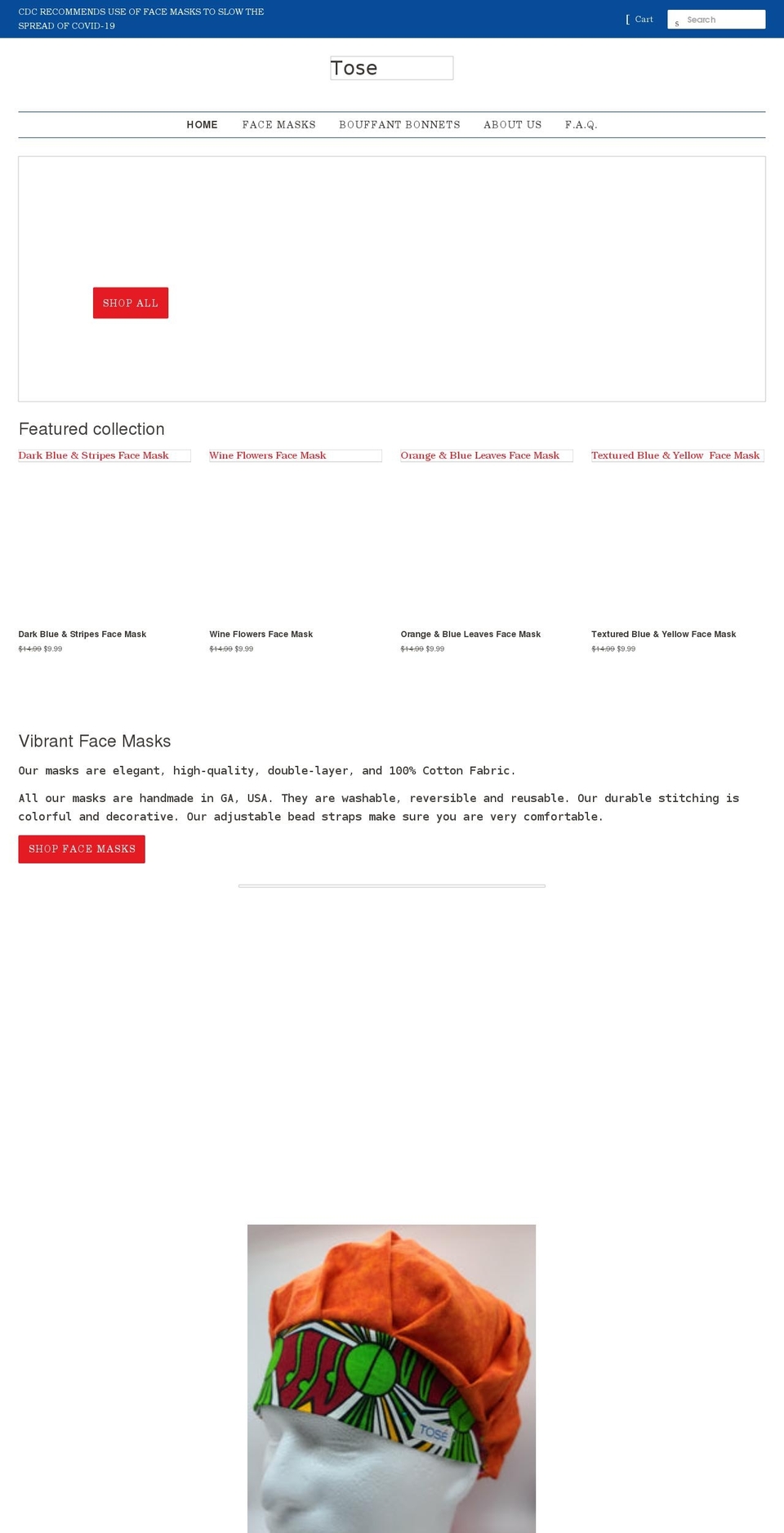 tosegear.com shopify website screenshot