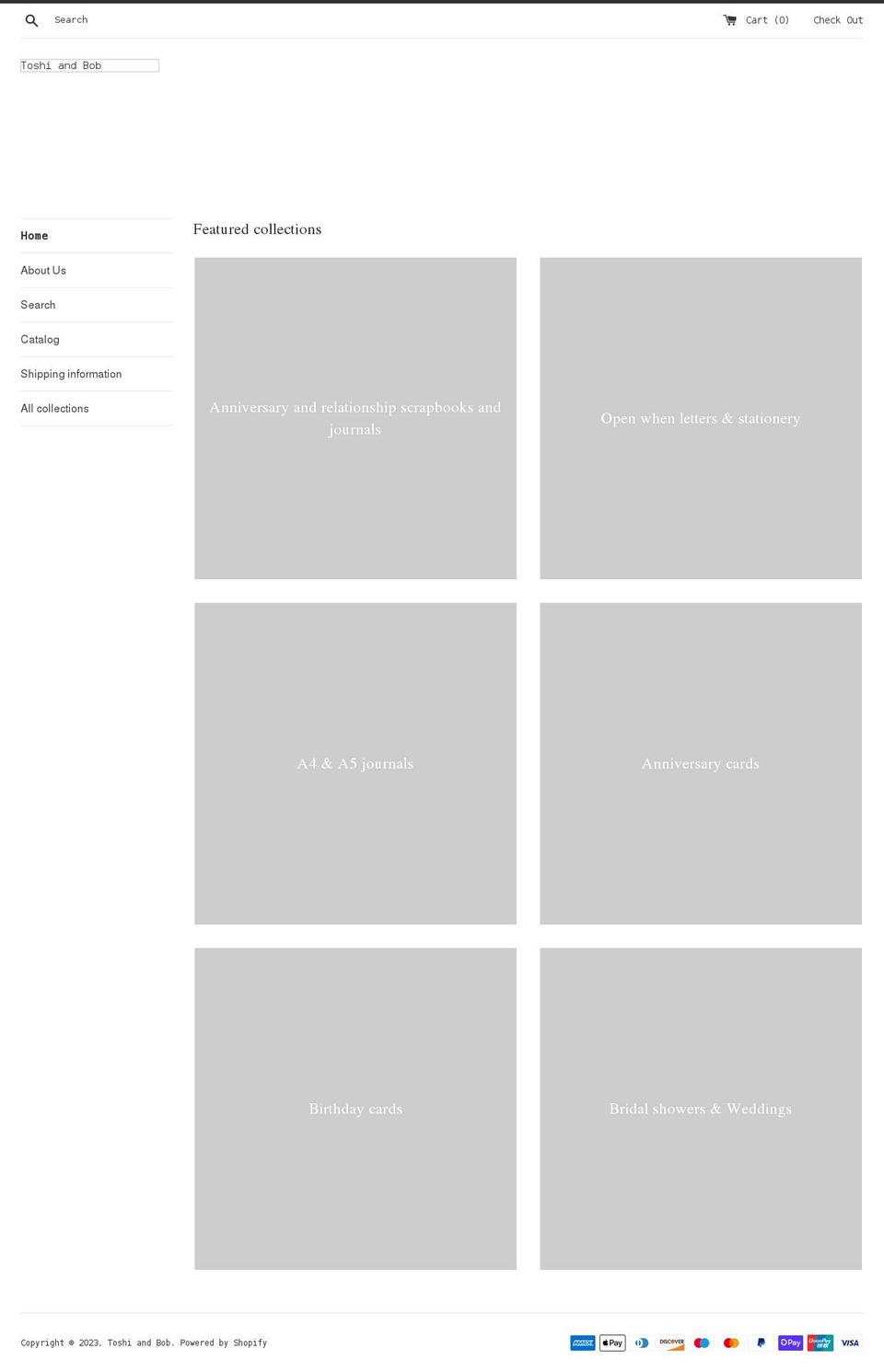 toshiandbob.co.uk shopify website screenshot