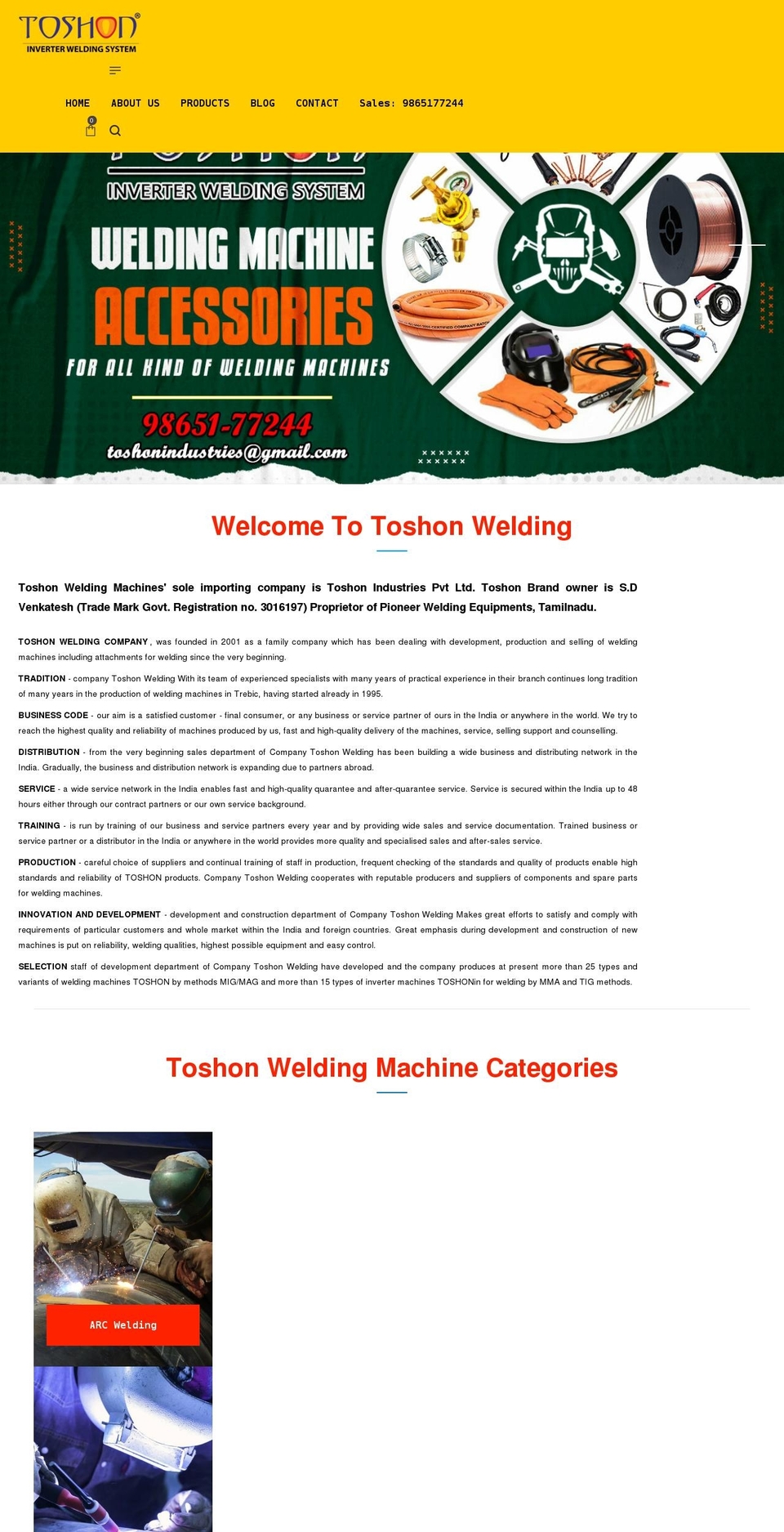 toshonwelding.com shopify website screenshot