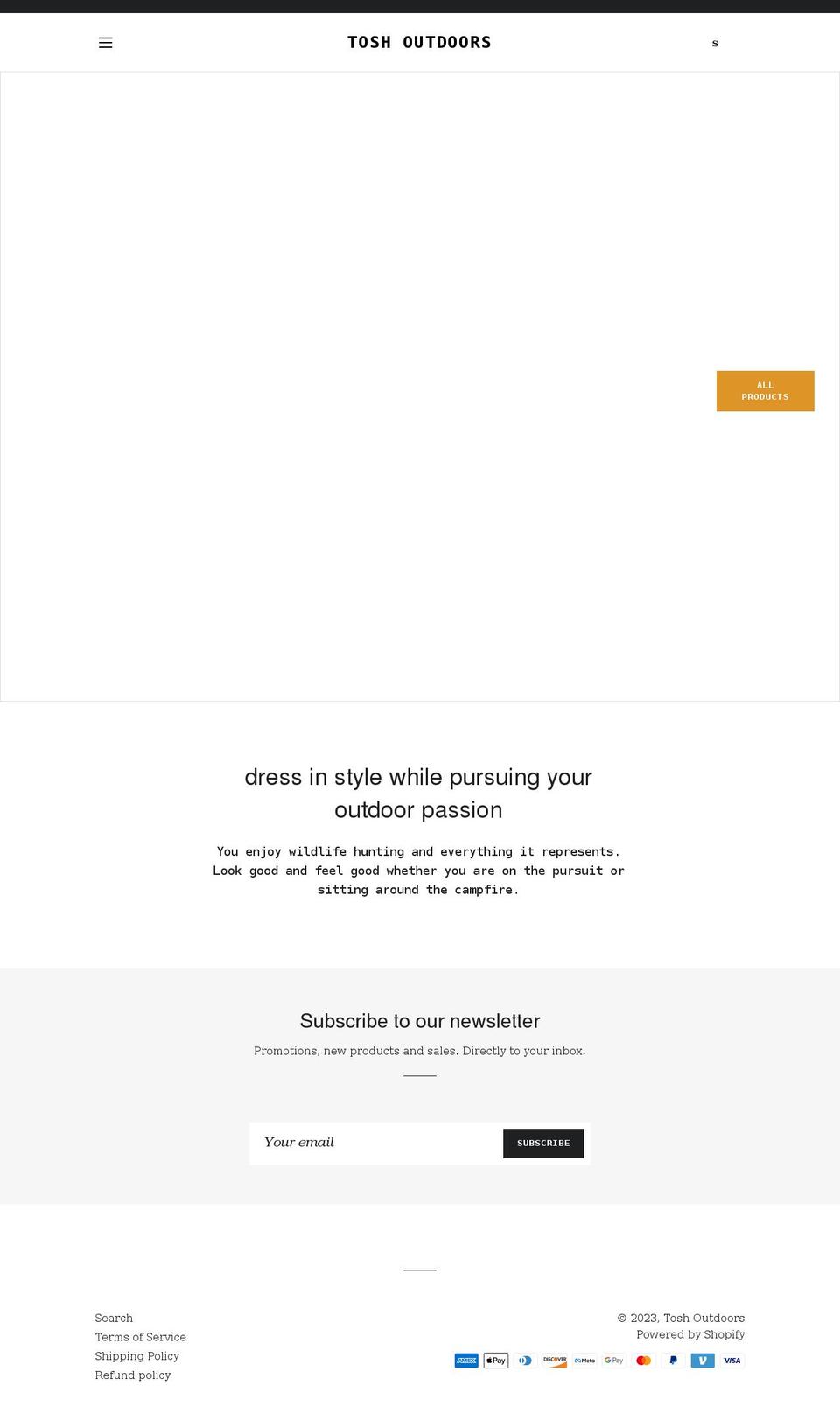 toshoutdoors.com shopify website screenshot