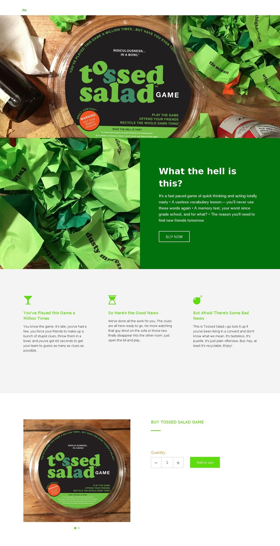 tossedsaladgame.com shopify website screenshot