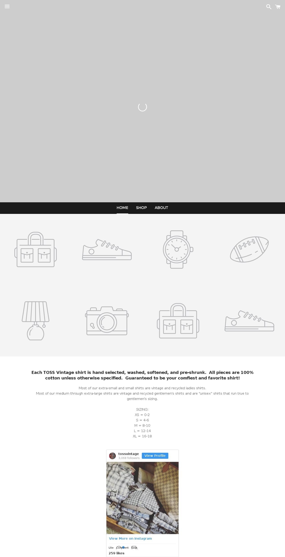 tossvintage.com shopify website screenshot