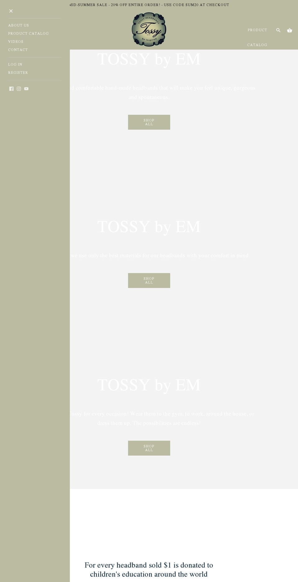 tossybyem.com — Shopify storefront screenshot
