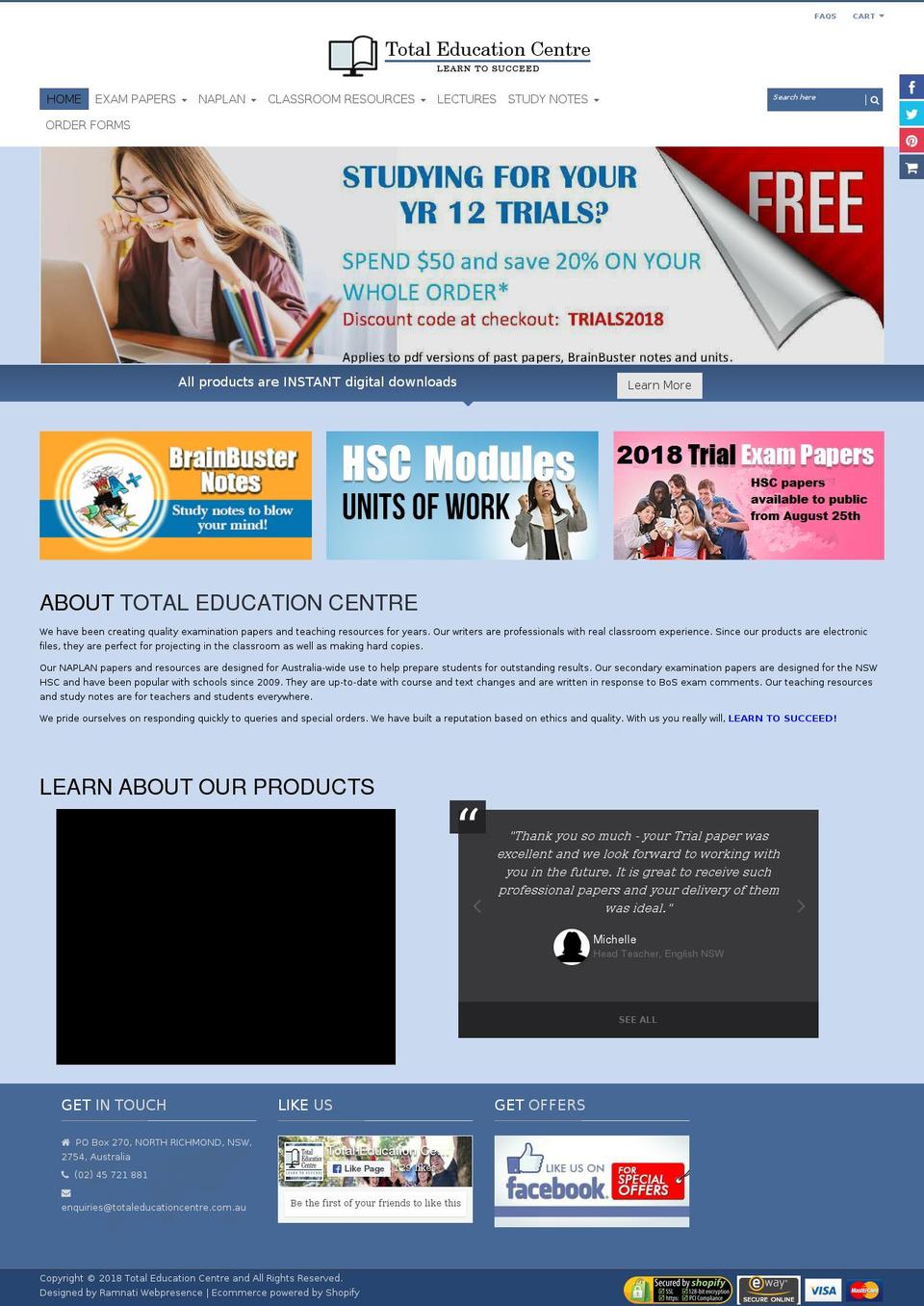 totaleducationcentre.com — Shopify storefront screenshot