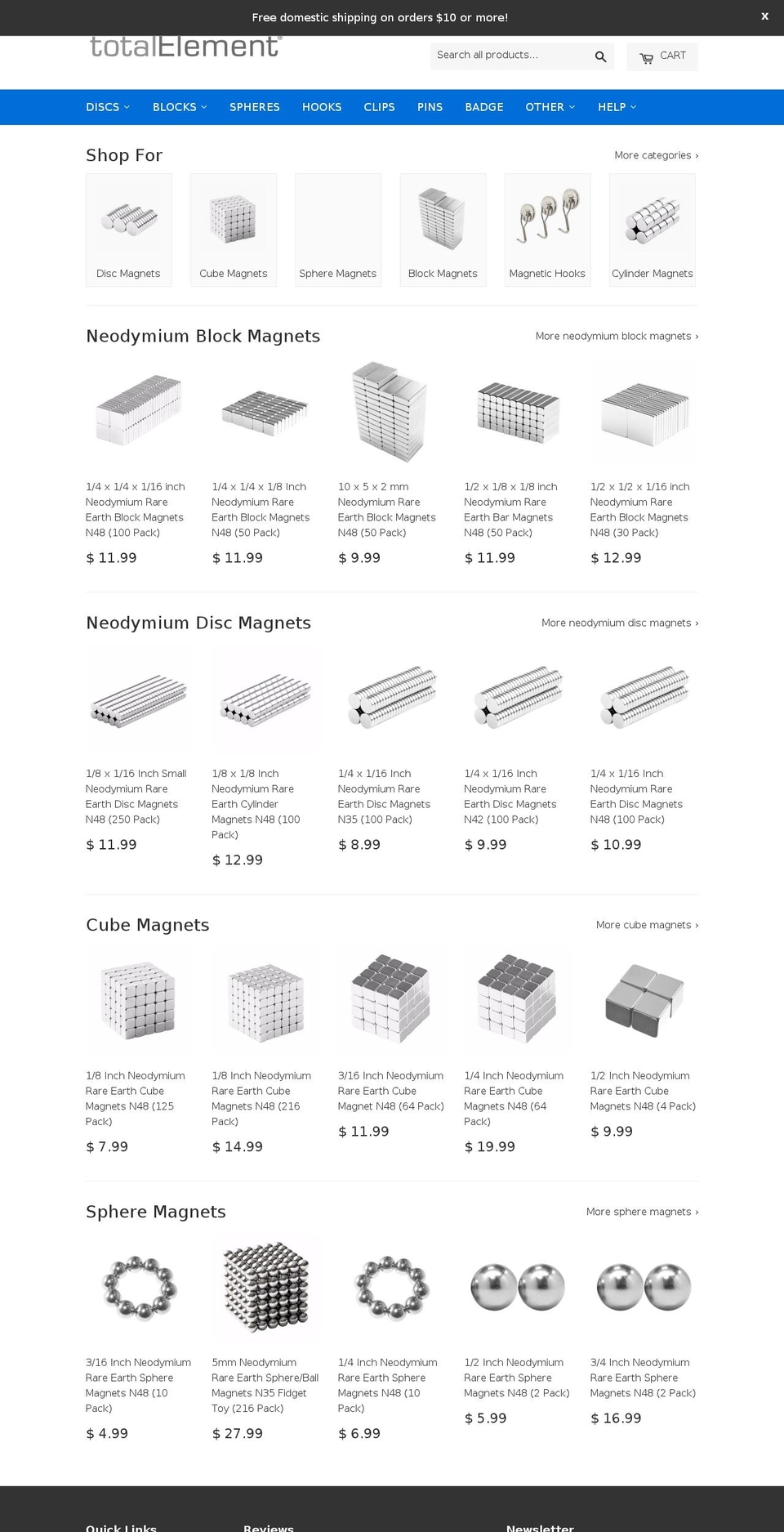 totalelementmagnets.com shopify website screenshot