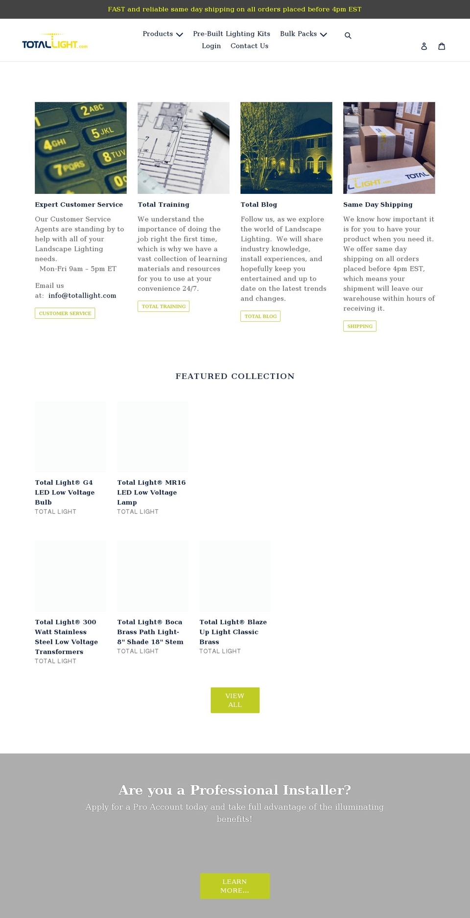 totallight.com shopify website screenshot