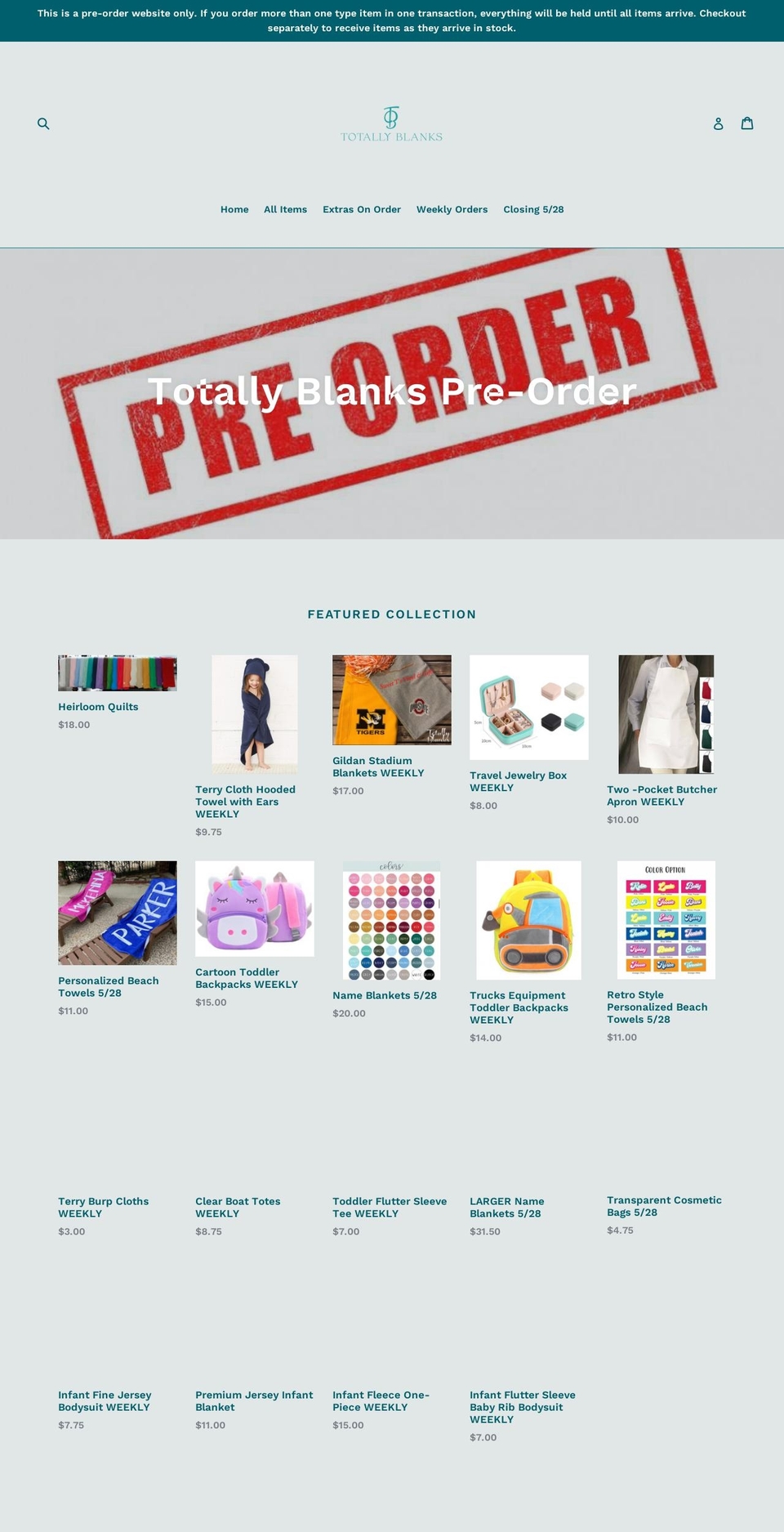 totallyblankspreorder.com — Shopify storefront screenshot