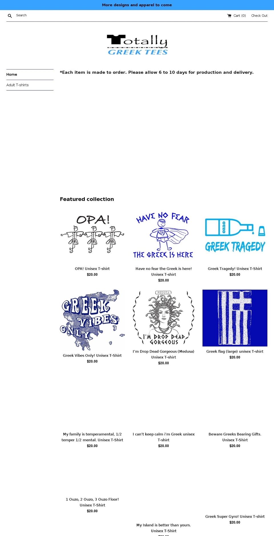 totallygreektees.com — Shopify storefront screenshot