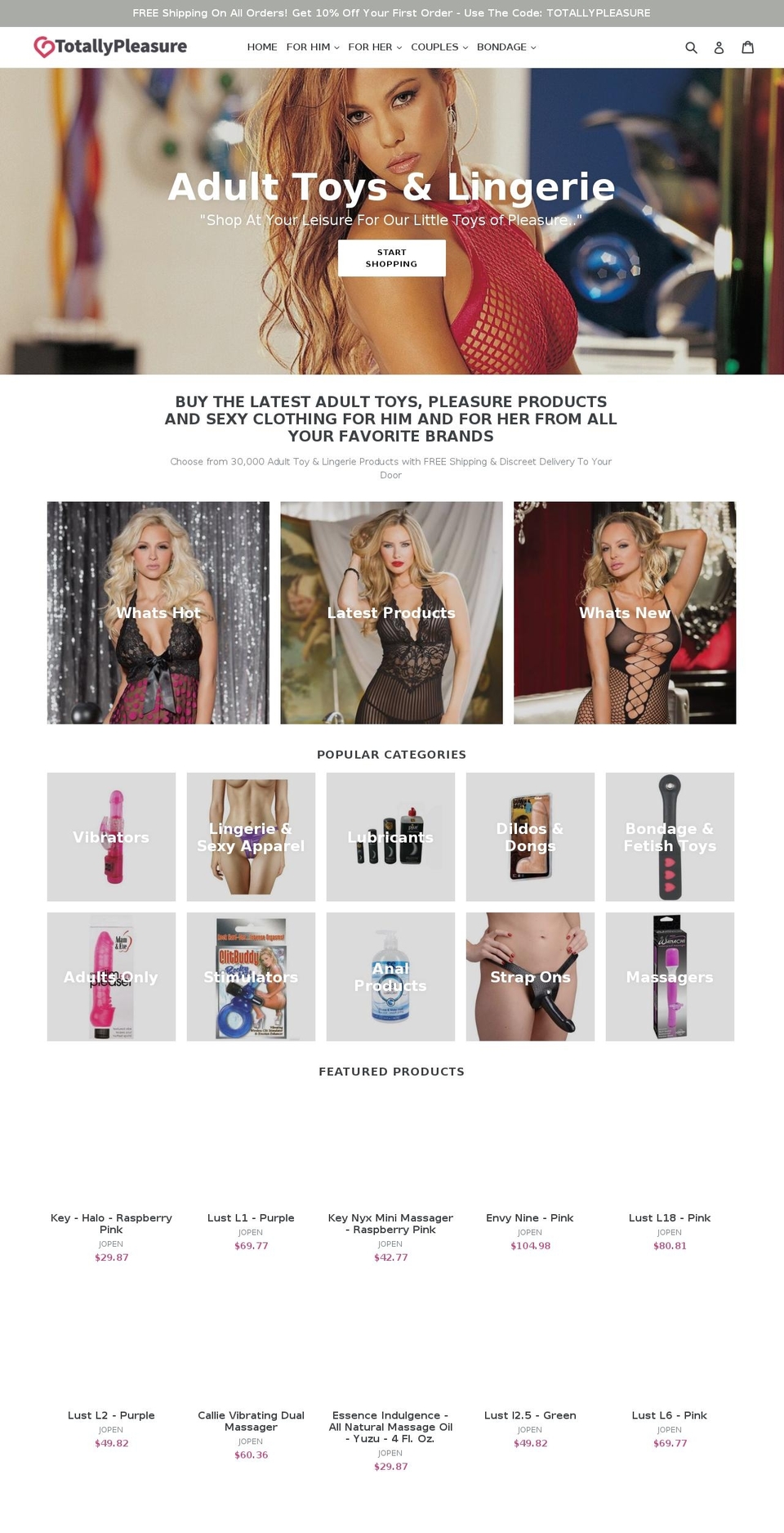 totallypleasure.com — Shopify storefront screenshot