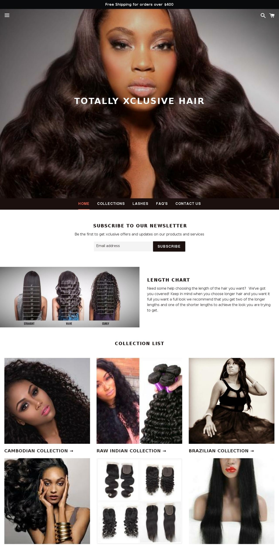 totallyxclusivehair.com shopify website screenshot