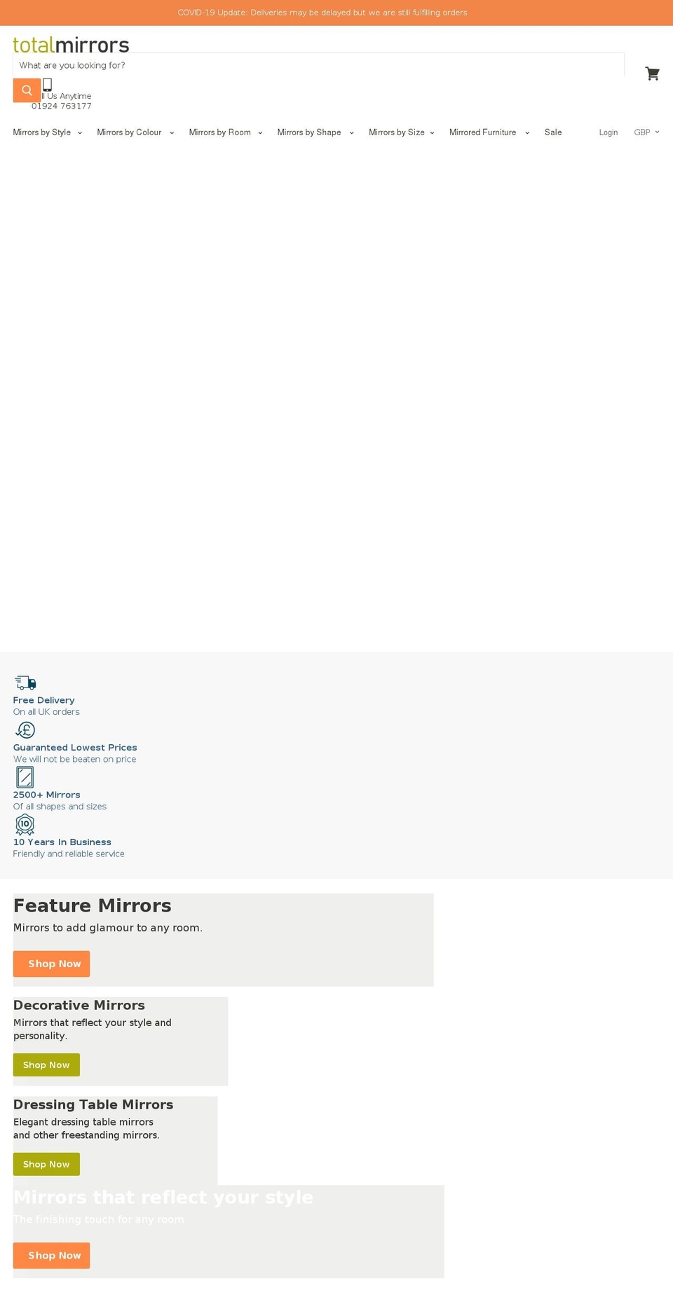 totalmirrors.com shopify website screenshot
