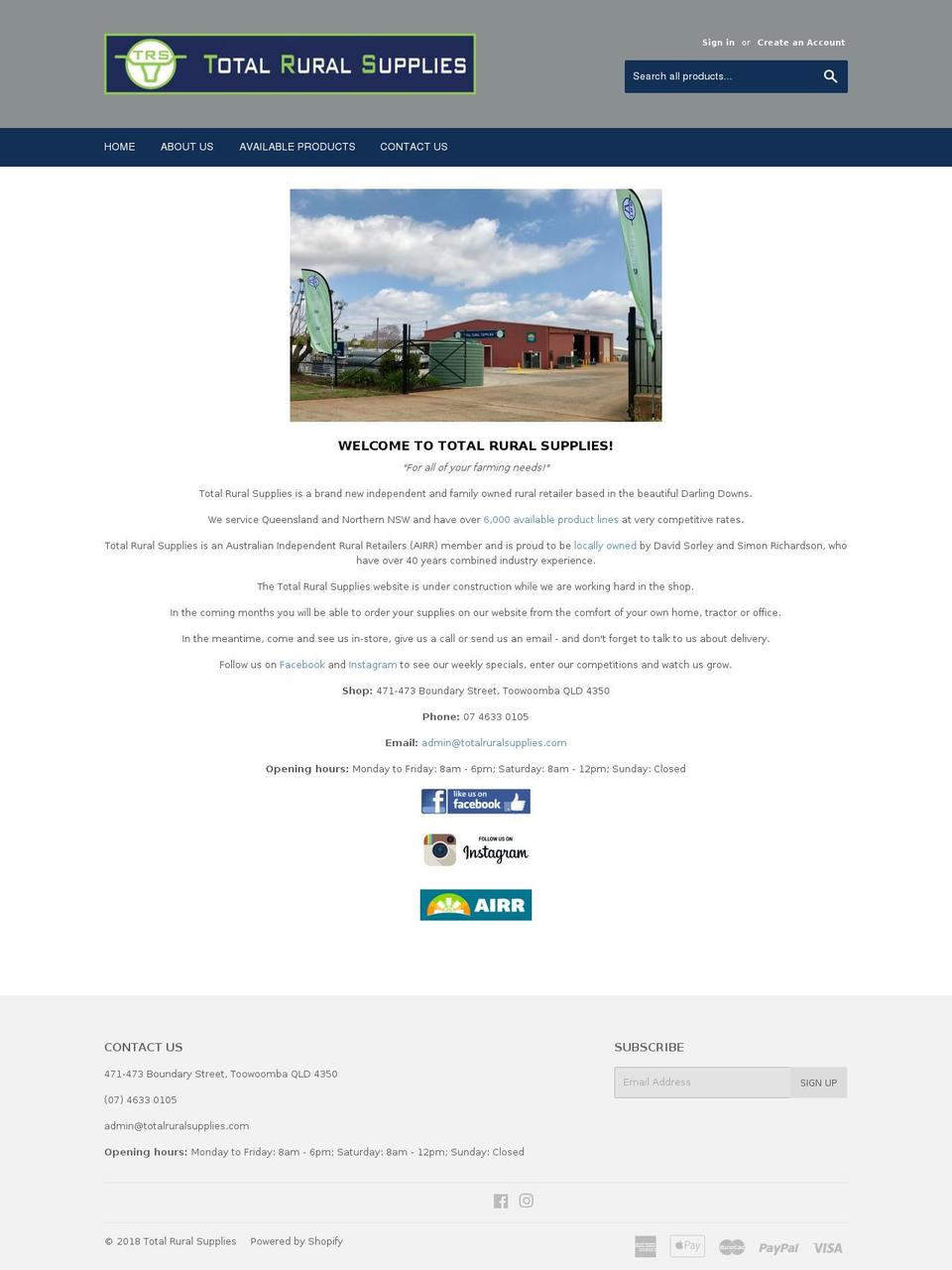 totalruralsupplies.com shopify website screenshot