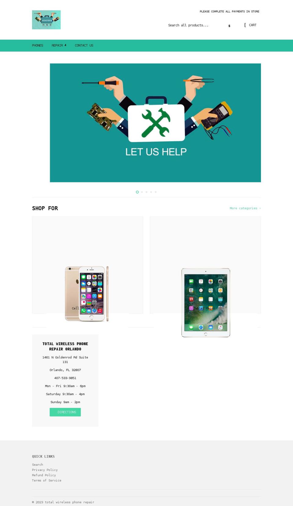 totalwirelesstechrepairs.com shopify website screenshot