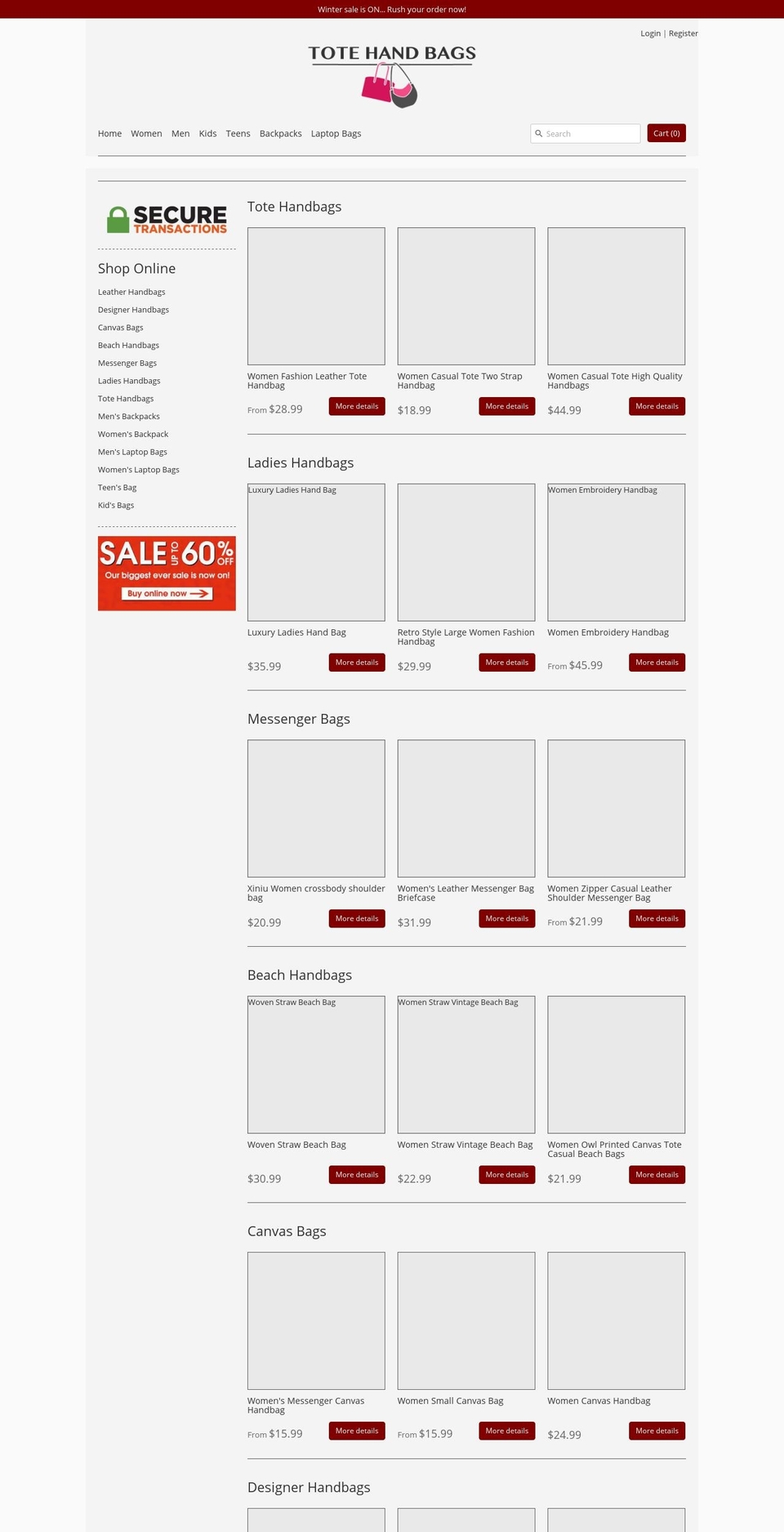 totehandbags.com.au shopify website screenshot
