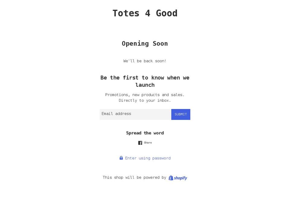 totes4good.org shopify website screenshot