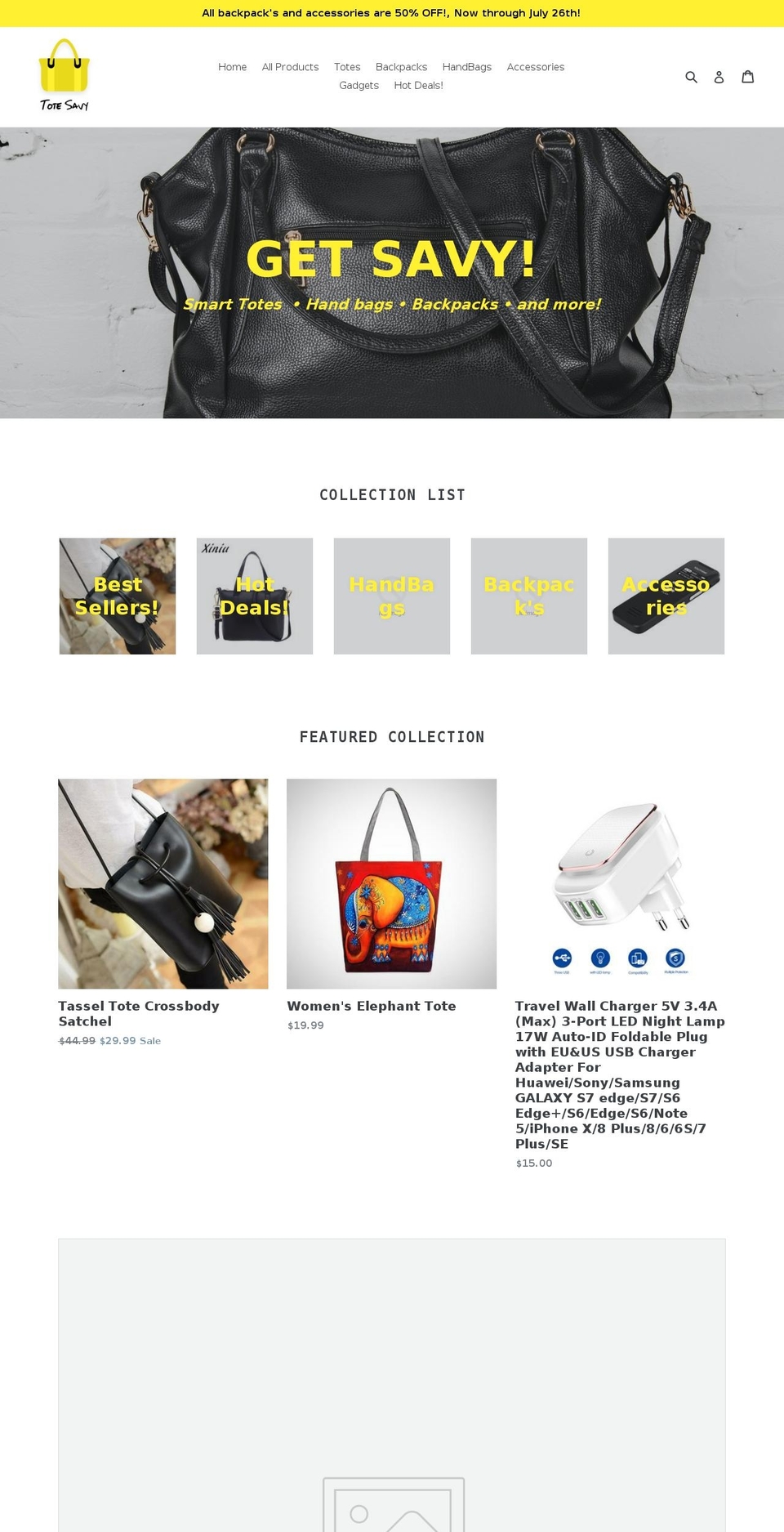 totesavy.com shopify website screenshot