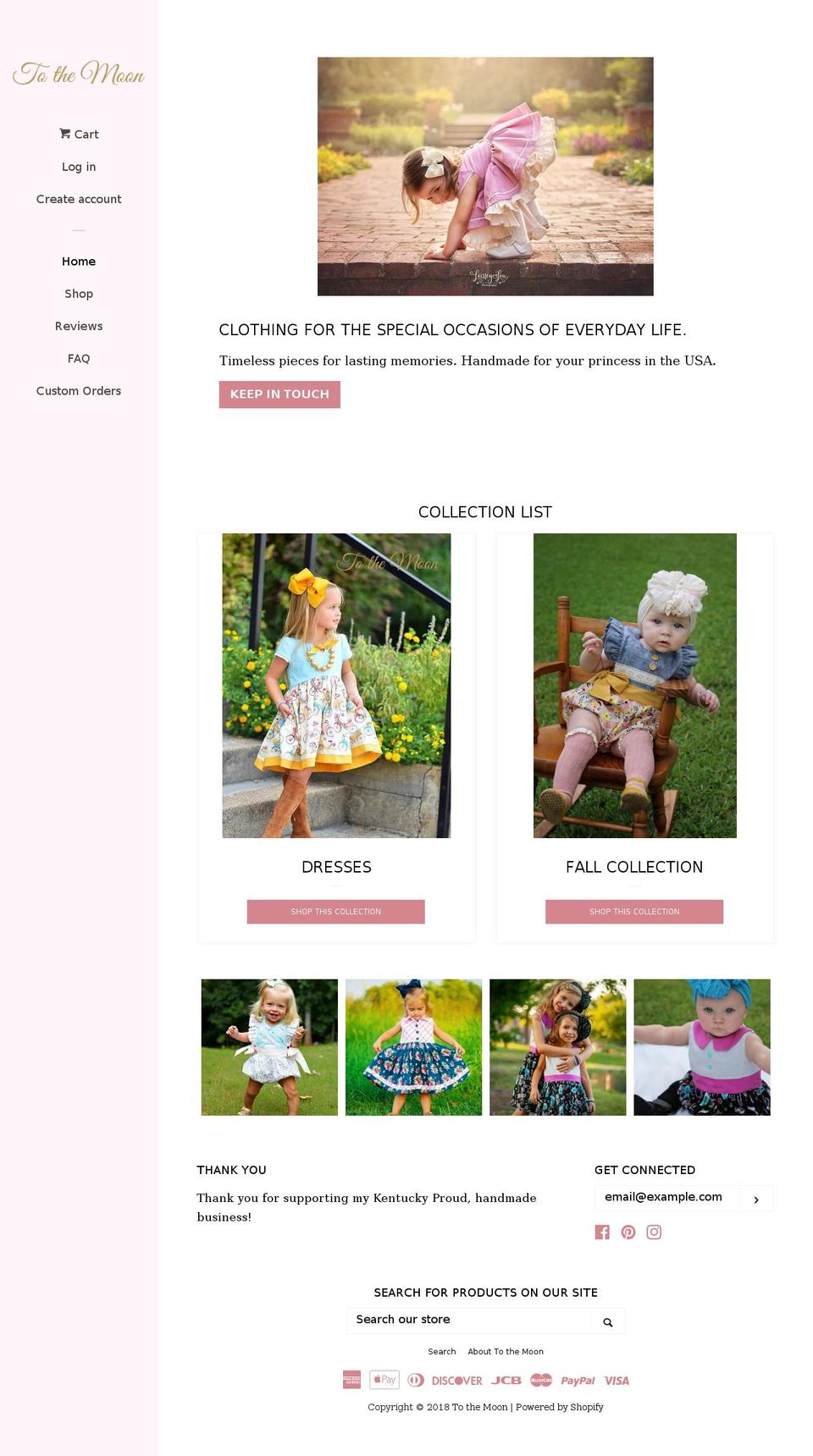 tothemoonhandmades.com — Shopify storefront screenshot