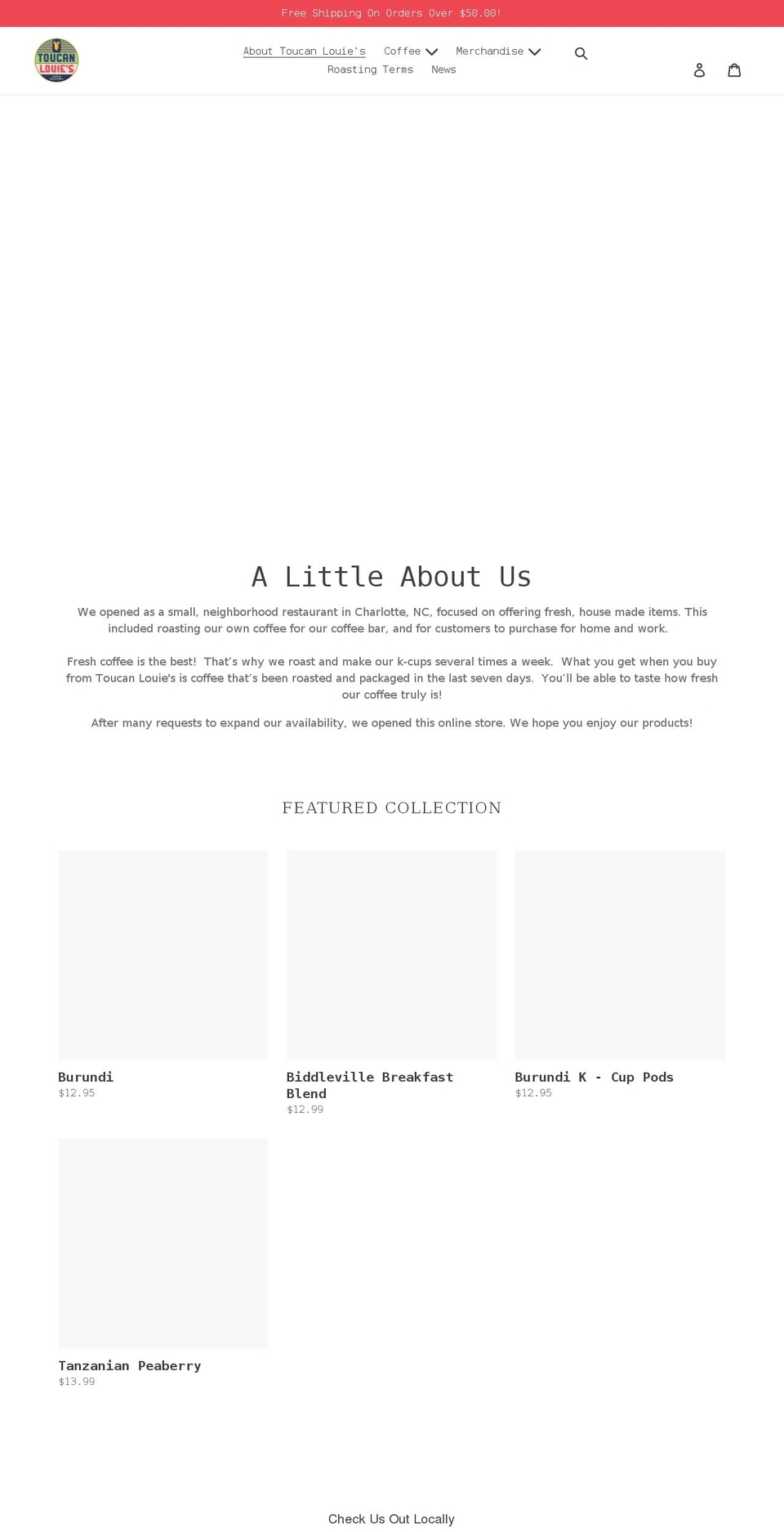 toucanlouiescraftcoffee.com shopify website screenshot