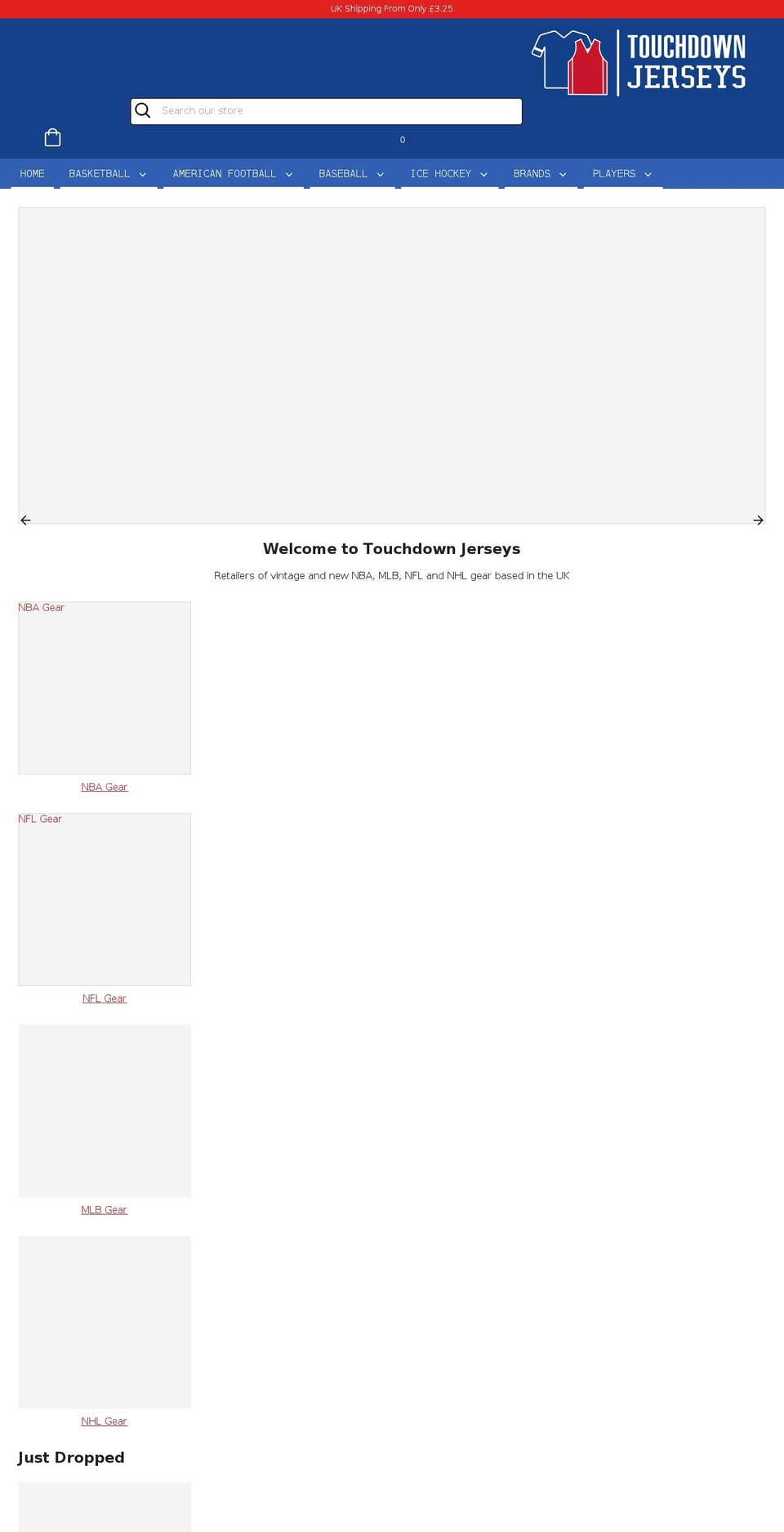 touchdownjerseys.com shopify website screenshot