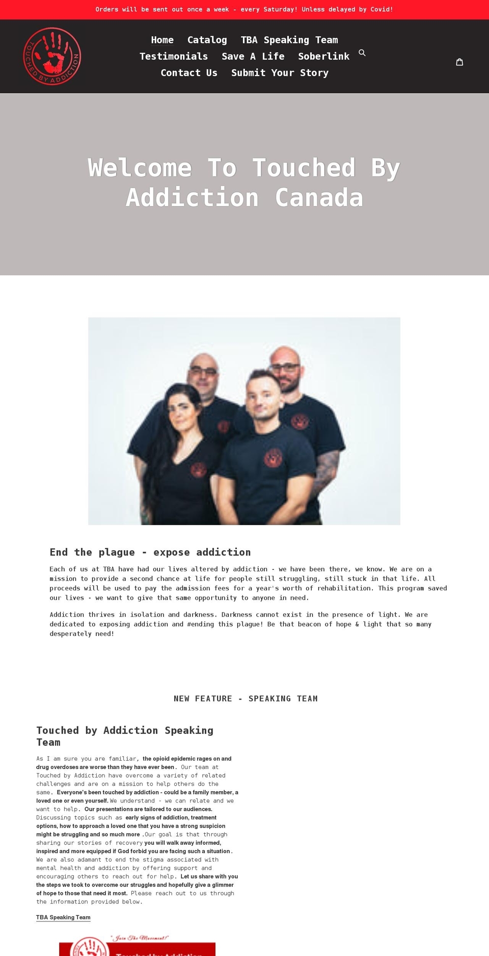 touchedbyaddiction.com shopify website screenshot