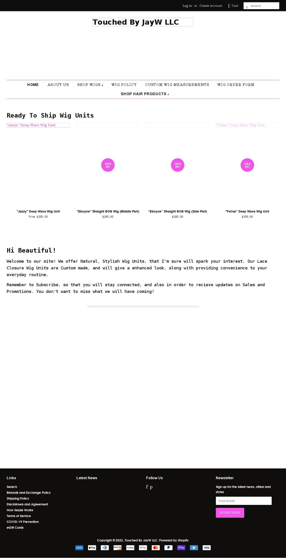 touchedbyjayw.com shopify website screenshot