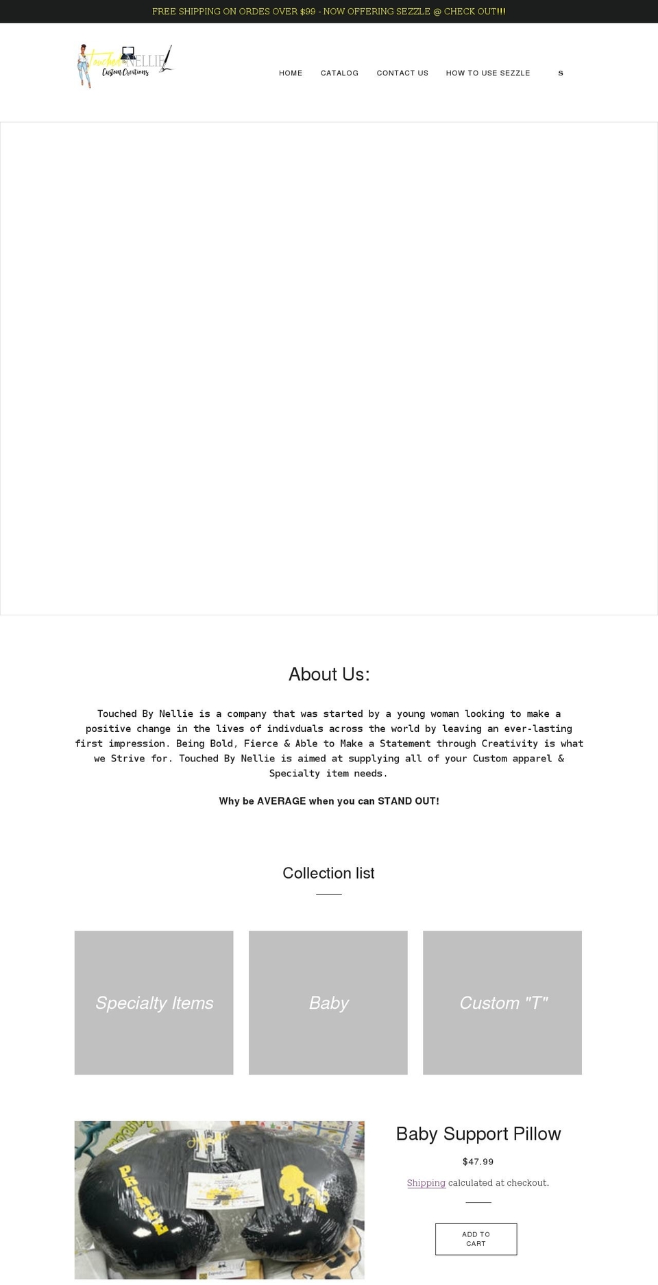 touchedbynellie.net shopify website screenshot