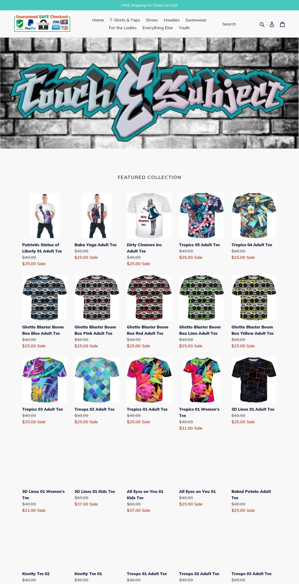 touchesubject.com — Shopify storefront screenshot