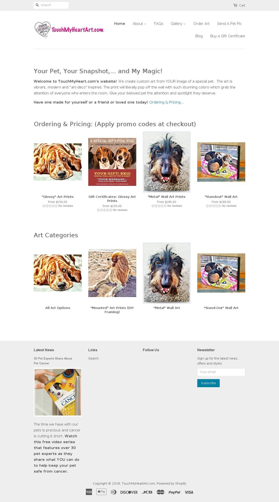 touchmyheartart.com shopify website screenshot