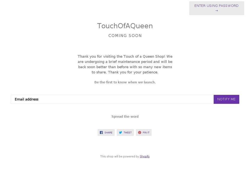 touchofaqueen.com shopify website screenshot