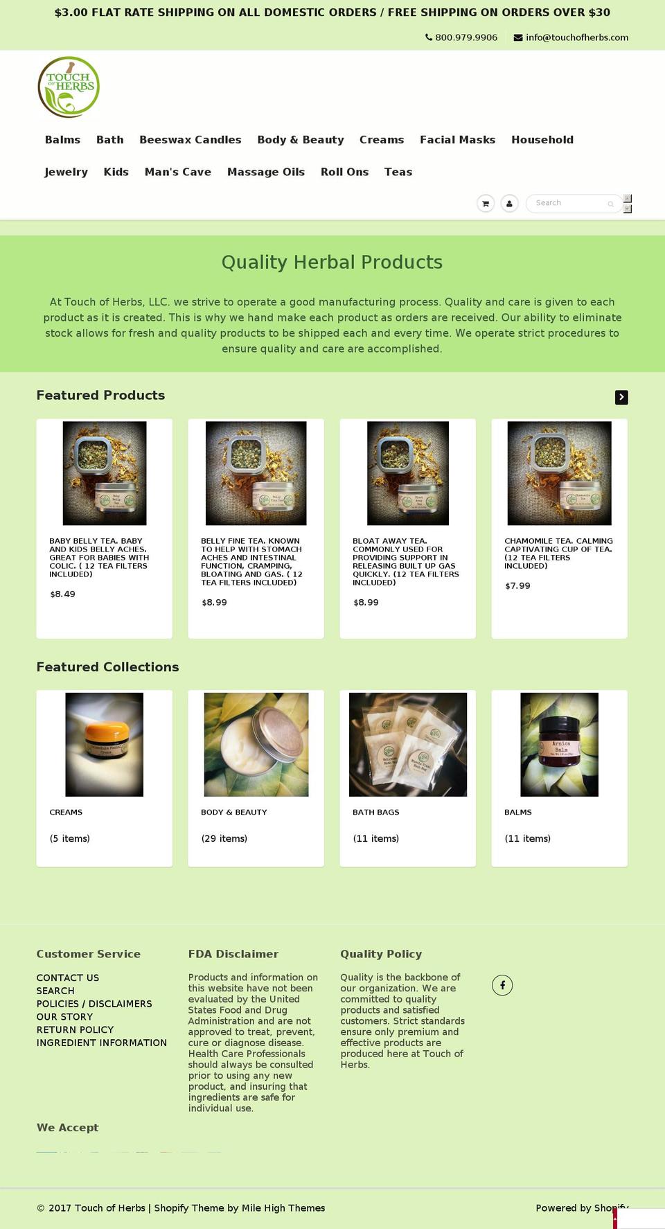 touchofherbs.com shopify website screenshot
