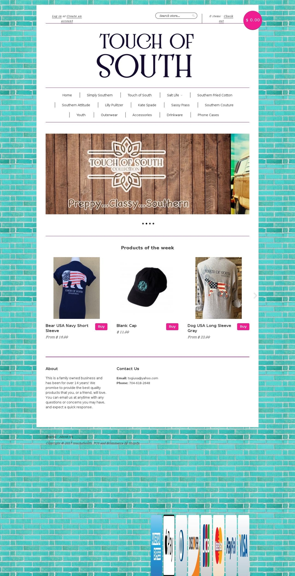 touchofsouth.com shopify website screenshot