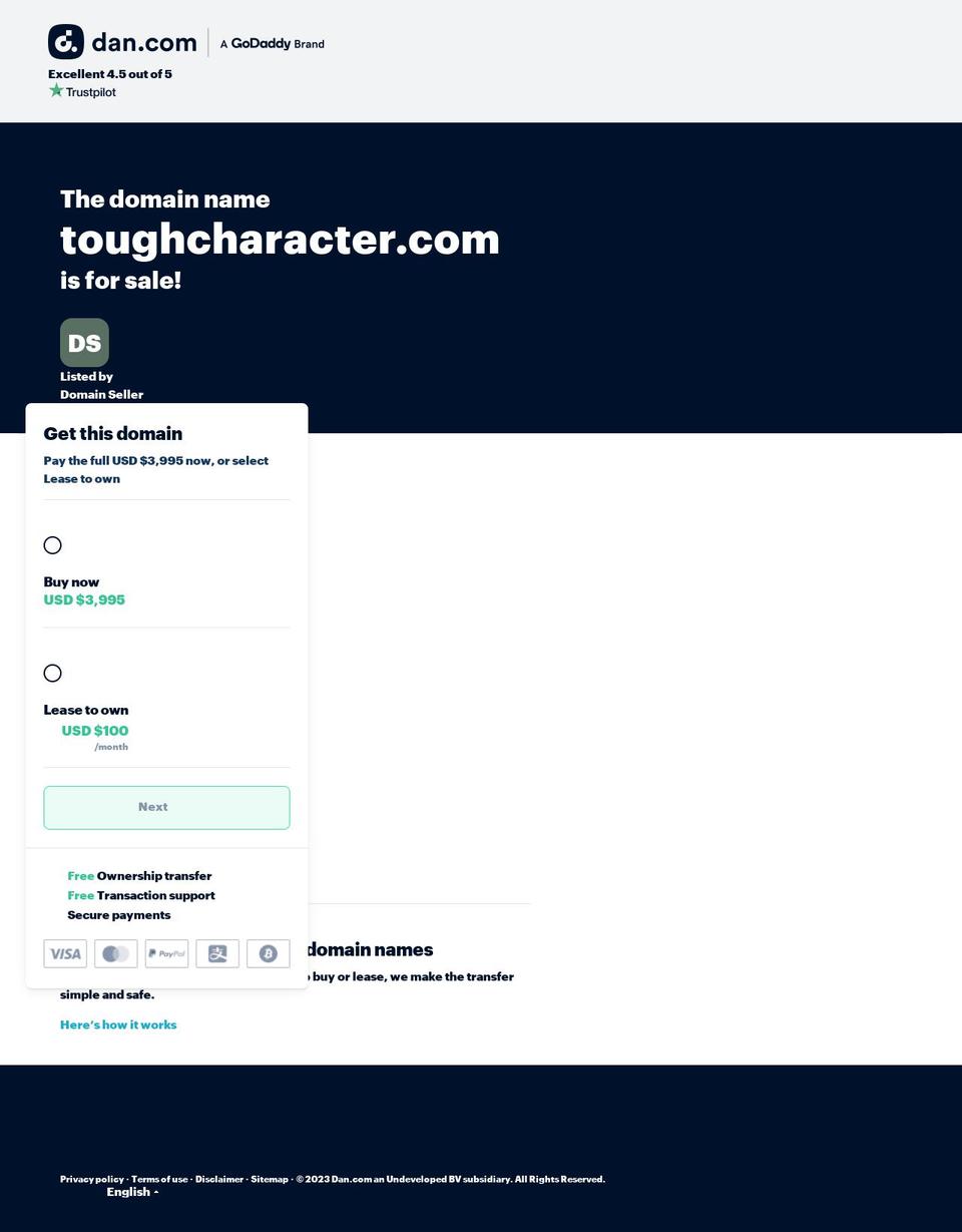 toughcharacter.com — Shopify storefront screenshot