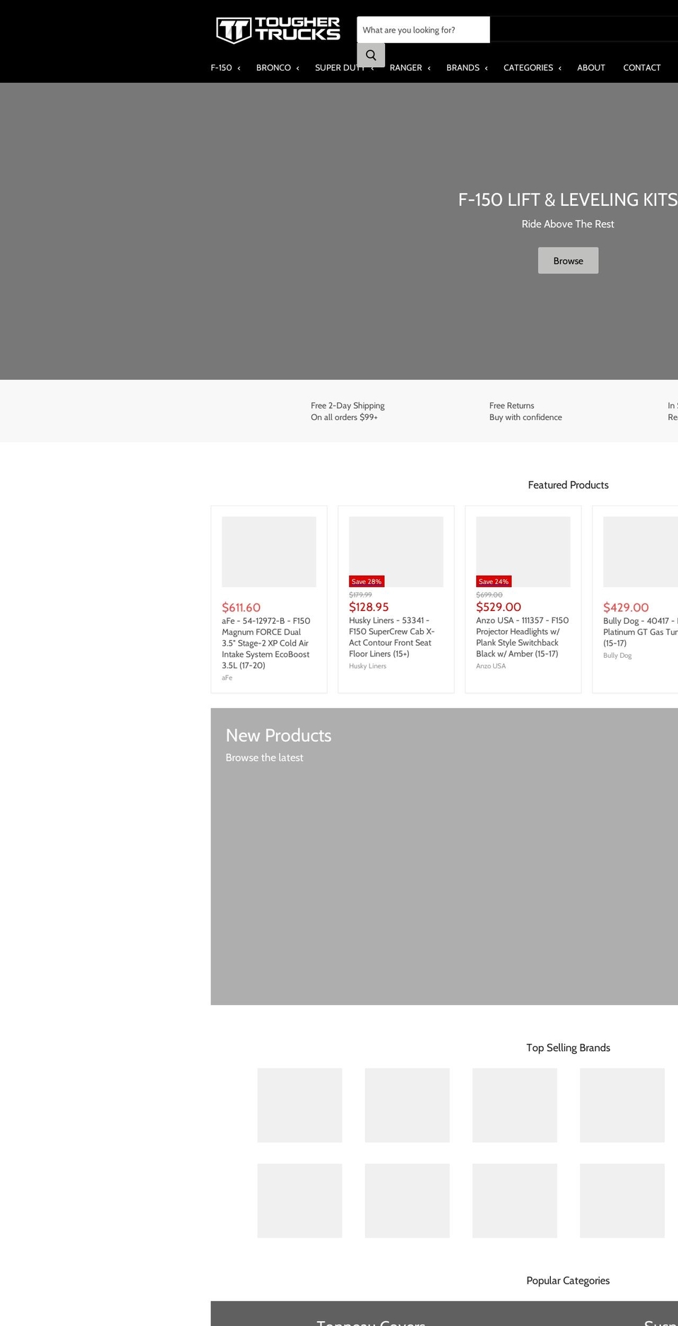 toughertrucks.com shopify website screenshot
