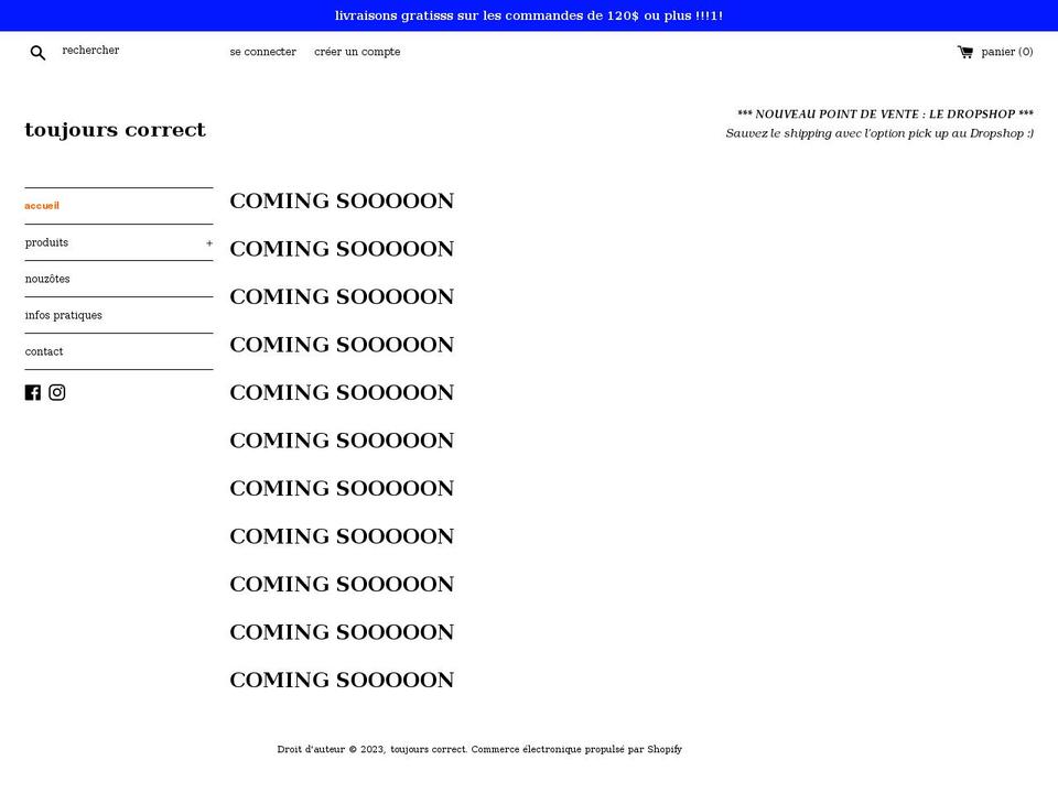 toujourscorrect.com shopify website screenshot