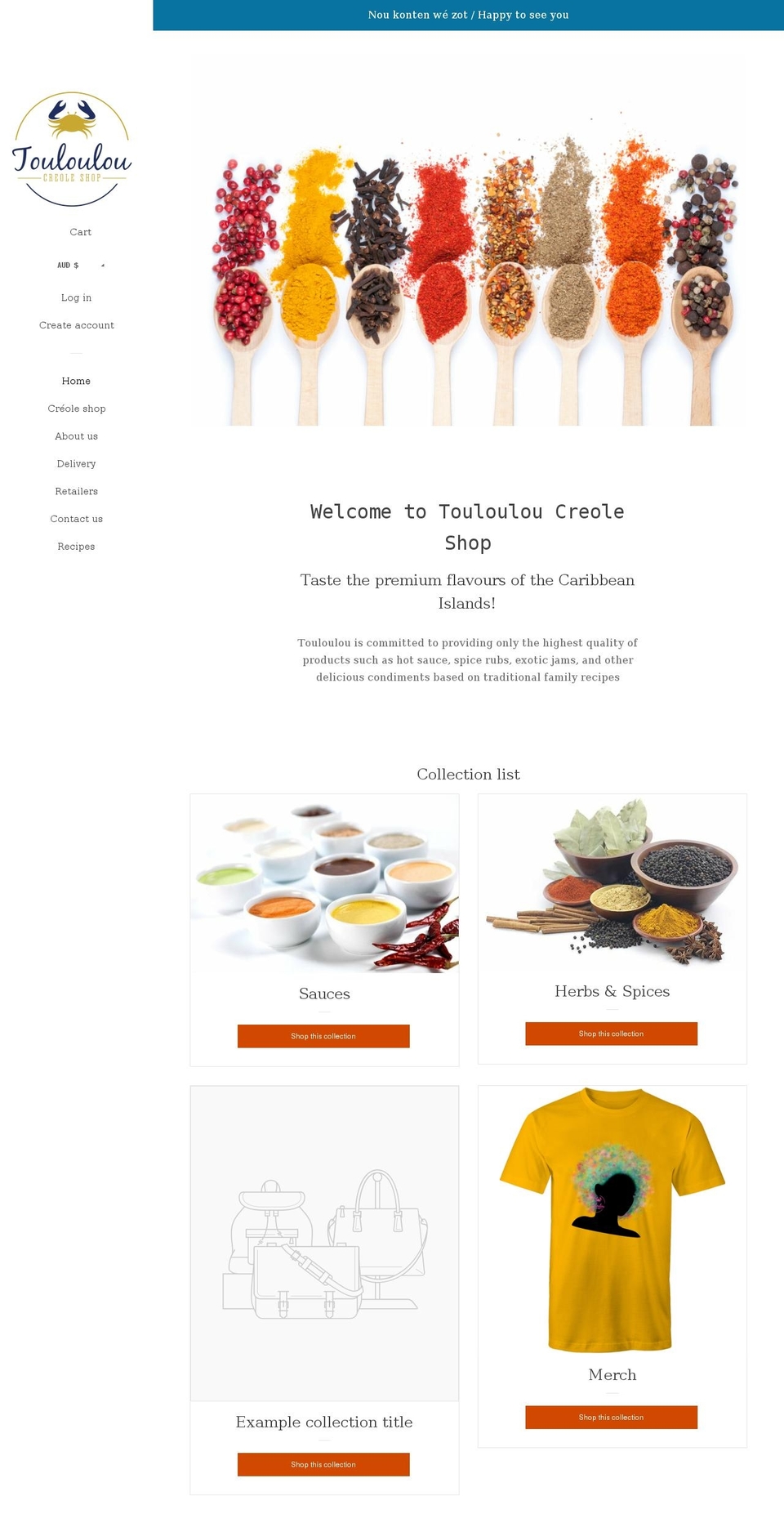 toulouloucreoleshop.com.au shopify website screenshot