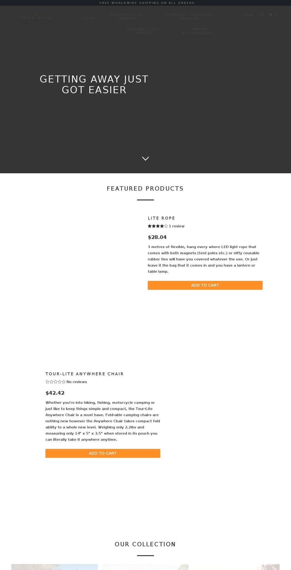 tour-lite.com — Shopify storefront screenshot