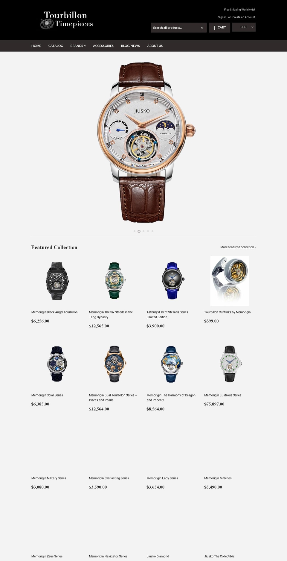 tourbillontimepieces.com — Shopify storefront screenshot