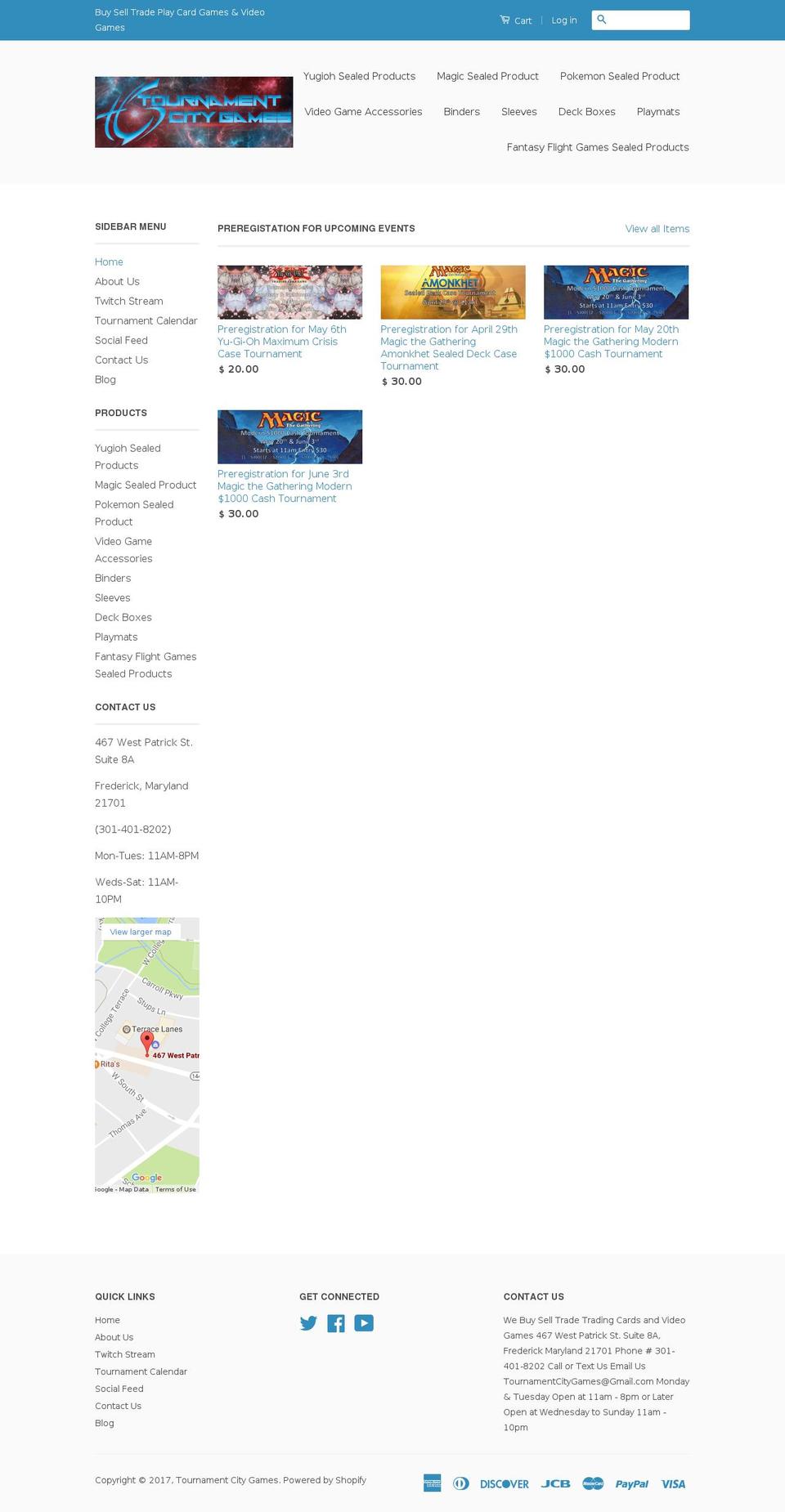 tournamentcitygames.com shopify website screenshot