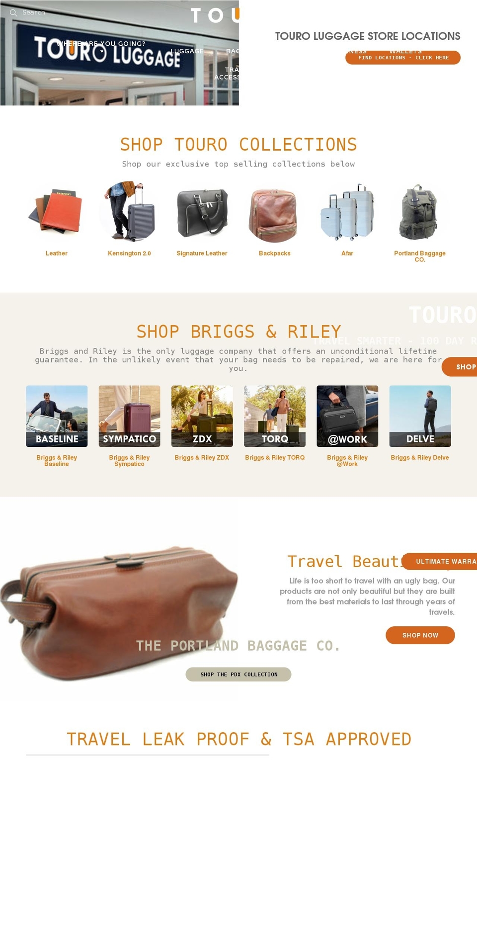 tourobags.com shopify website screenshot