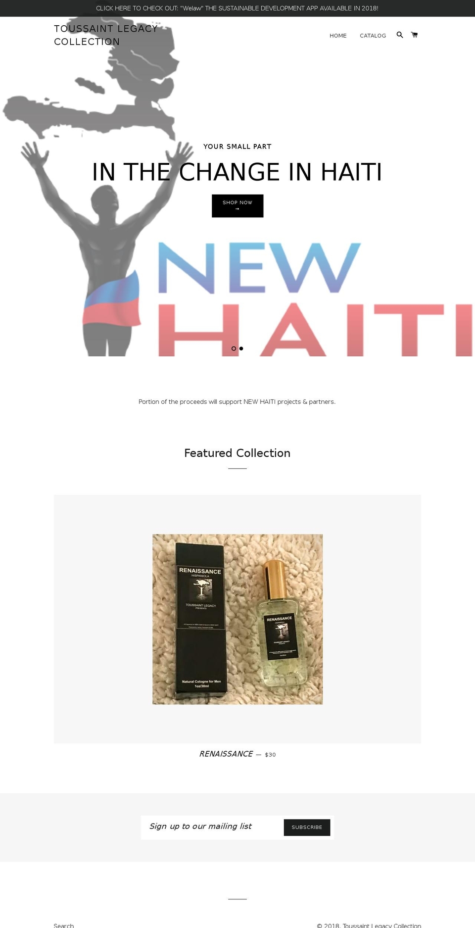 toussaintlegacy.com — Shopify storefront screenshot