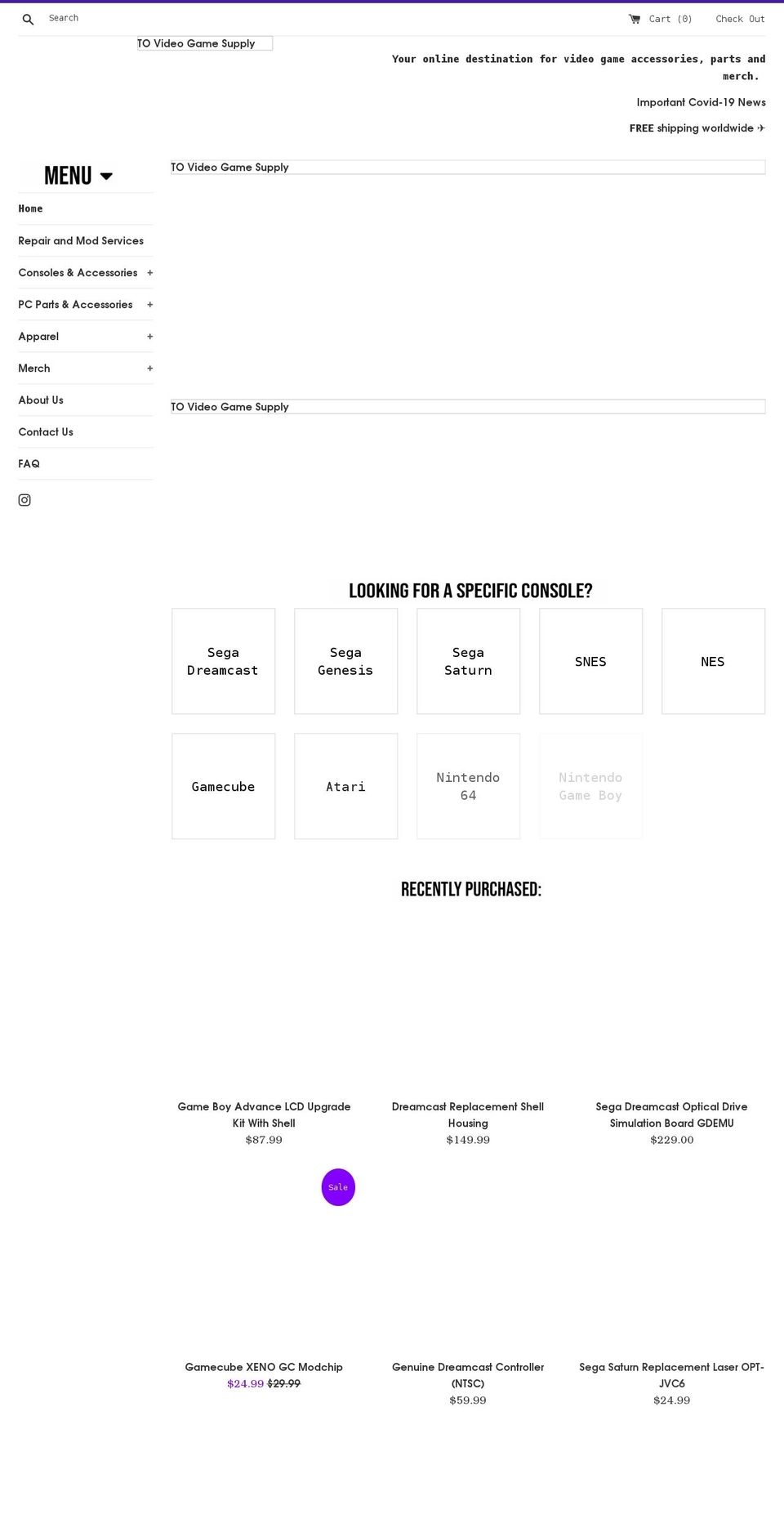 tovideogamesupply.com shopify website screenshot