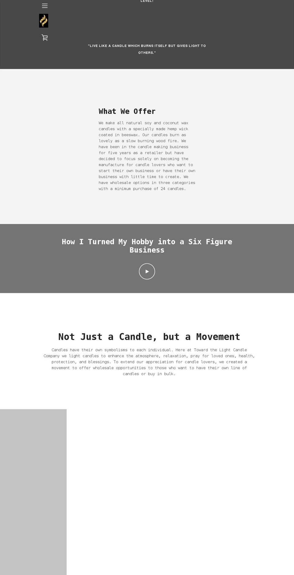 towardthelightcandleco.com — Shopify storefront screenshot