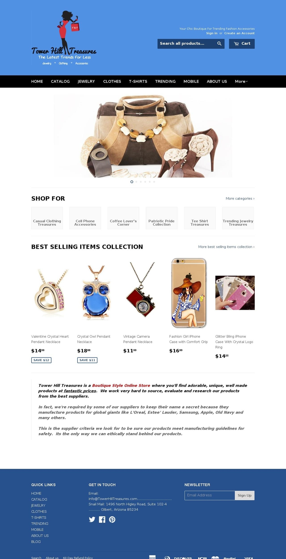 towerhilltreasures.com shopify website screenshot
