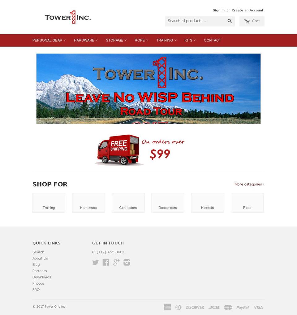 toweroneinc.com shopify website screenshot