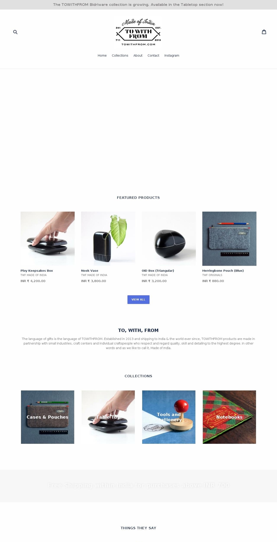 towithfrom.com shopify website screenshot